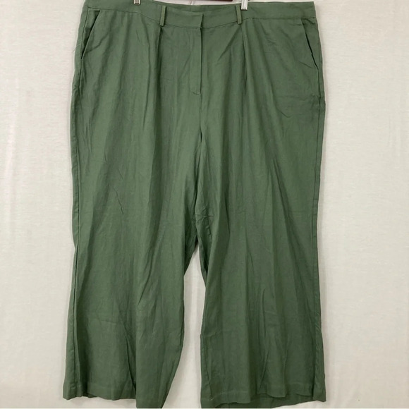 New Vero Moda Army Green Linen Blend Wide Leg Pants size 24 - Picture 1 of 11